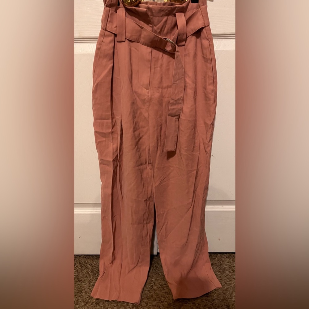 Zara Dusty Rose High-Waist Belted Trousers